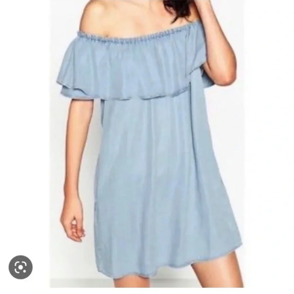 ZARA | Off shoulder Denim dress •Size small - Picture 1 of 4